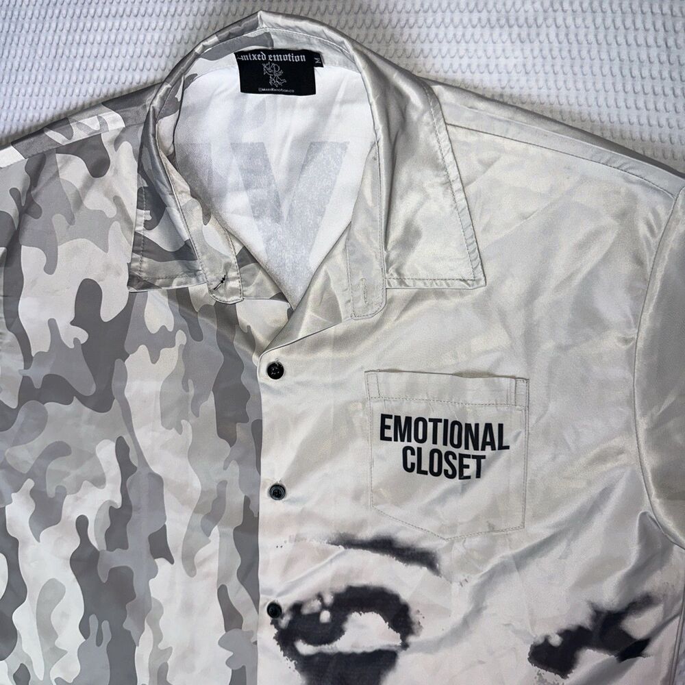 Mixed Emotions beige button up shirt medium camouflage emotional closet